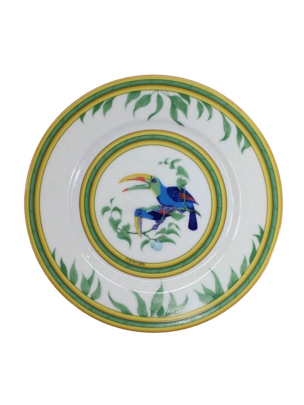 Hermes Toucan Floral Printed Porcelain Single Small Plate 6"x 6" Limited Edition